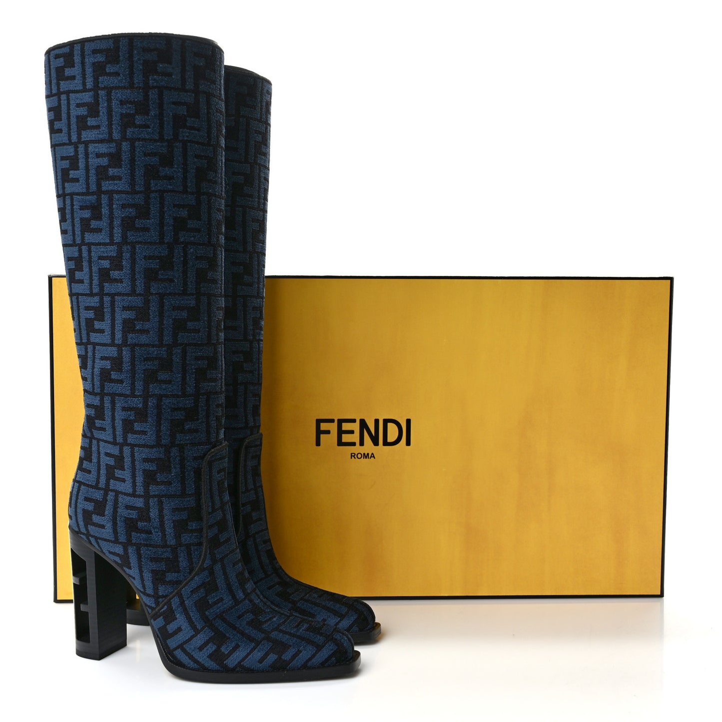 Chenille Jacquard FF 110mm Knee Boots 39 Black Blue