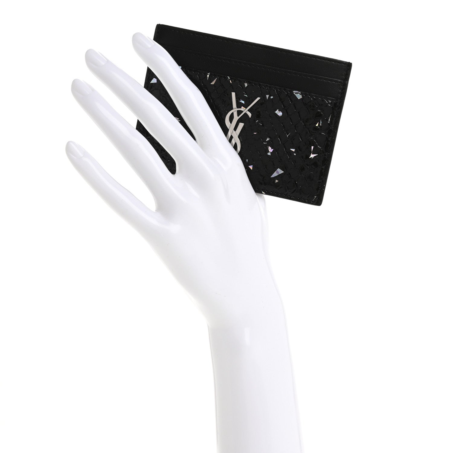 Saint Laurent Patent Snakeskin Glitter Monogram Credit Card Case Black 2 of 9