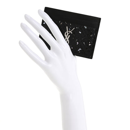 Saint Laurent Patent Snakeskin Glitter Monogram Credit Card Case Black 2 of 9