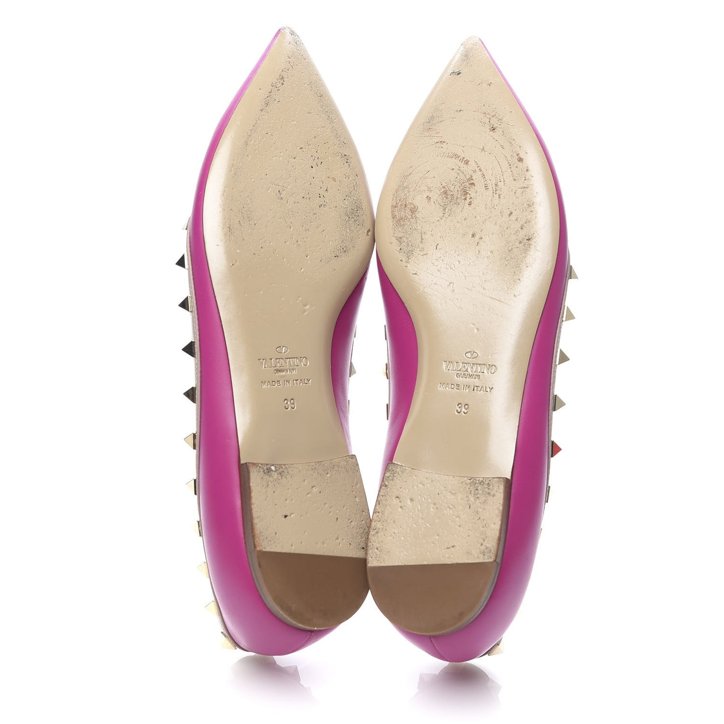 Calfskin Nappa Rockstud Ballerina Flats 39 Fuxia Poudre