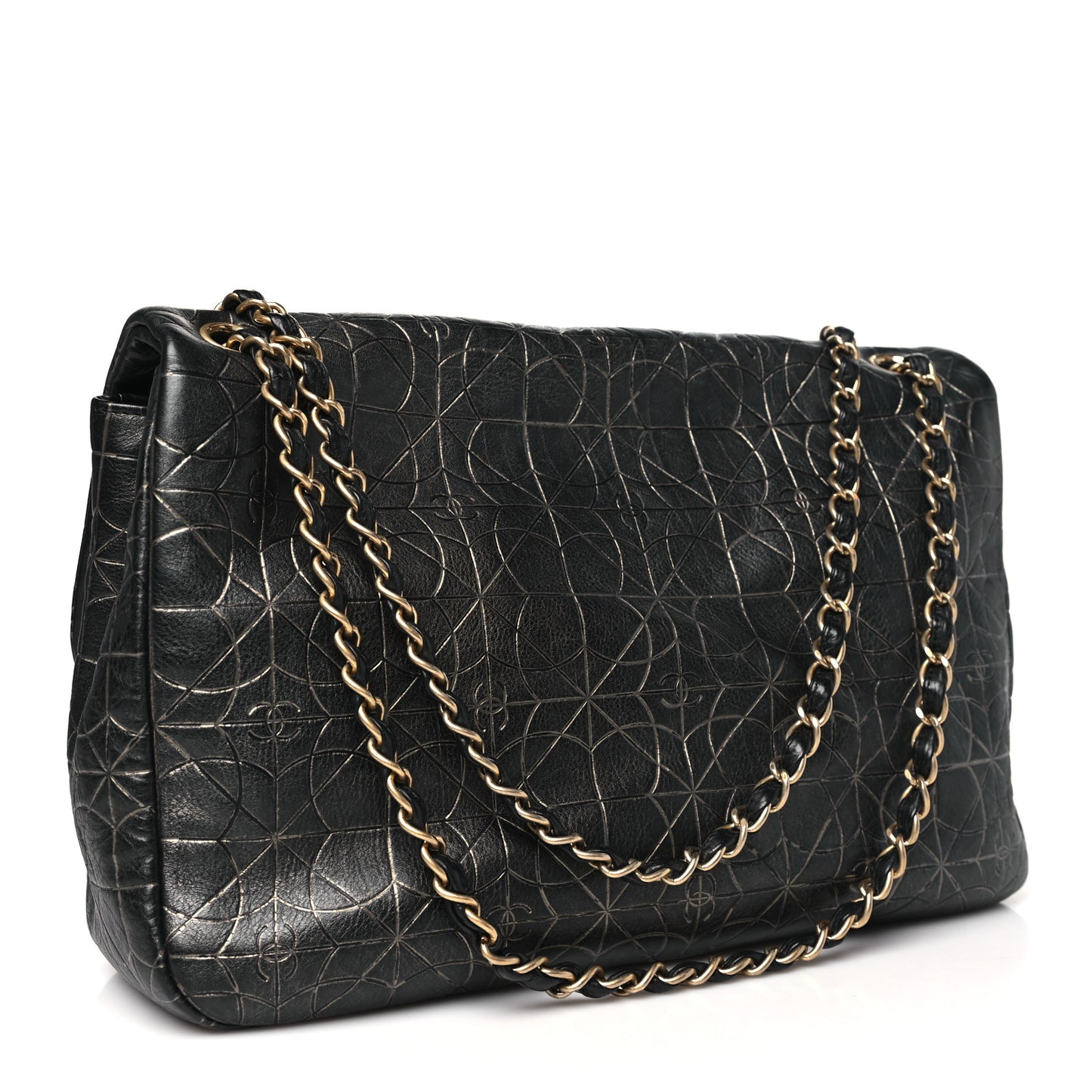 Metallized Effect Embossed Calfskin Quilted Paris Moscou Moujik Flap Black