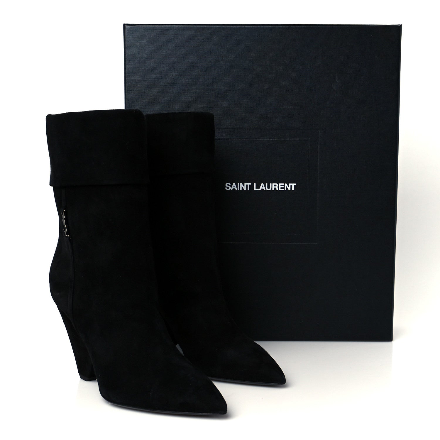 Saint Laurent Kid Scamosciato Niki 85 Wedge Booties 36 Black 10 of 10