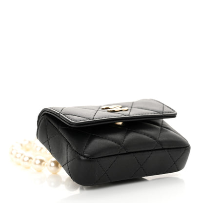 Chanel Lambskin Quilted Pearl Chain Belt Bag Black 4 of 12