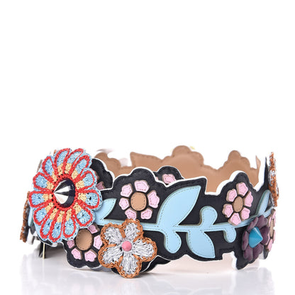 Fendi Vitello Dolce Raffia Nappa Catalan Mirror Mink Flowerland Studded Strap You Blue Notte Cuoio Multicolor 2 of 3