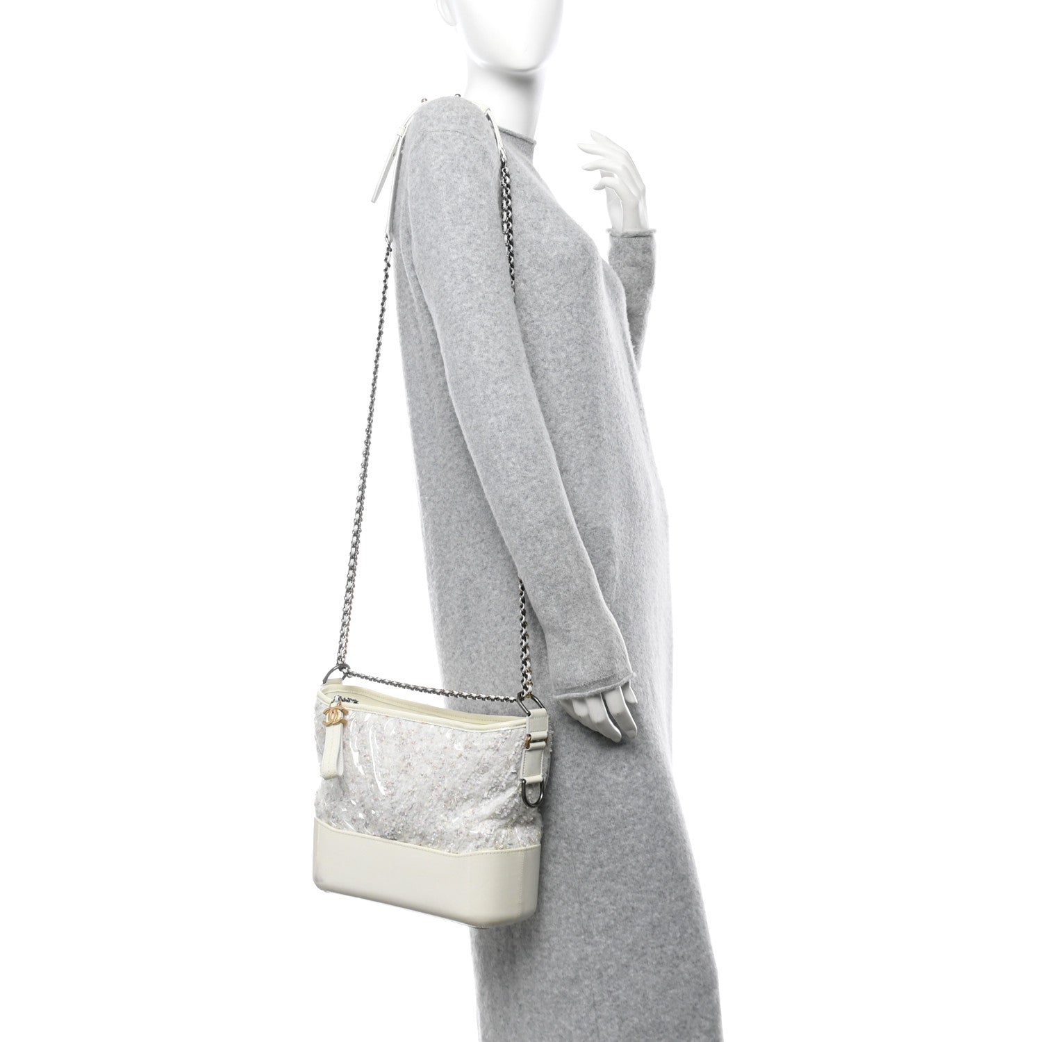 Chanel Tweed PVC Patent Chevron Quilted Medium Gabrielle Hobo White 1 of 13