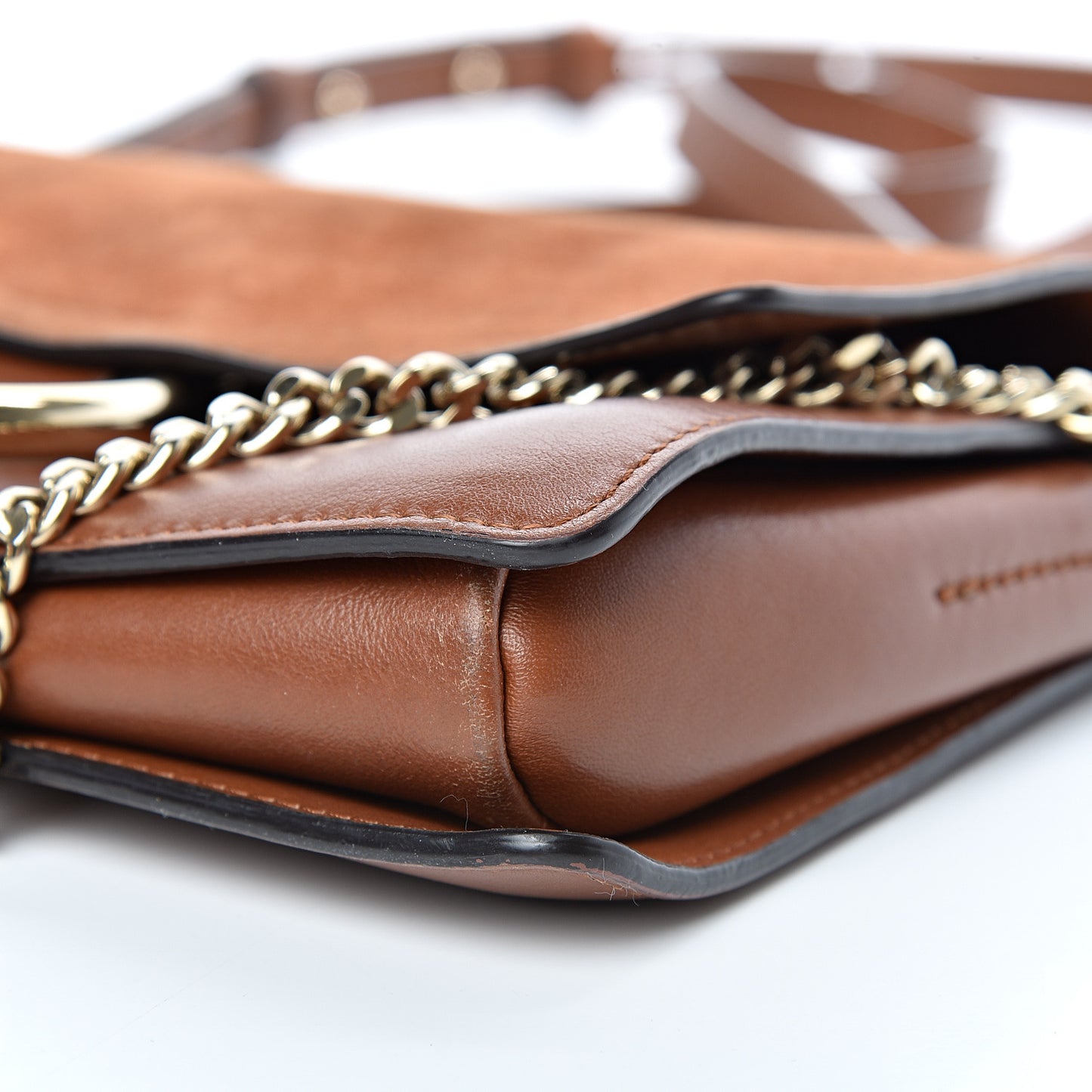 Suede Calfskin Small Faye Shoulder Bag Tobacco