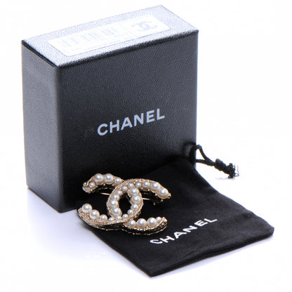 Chanel CC Pearl Brooch Pin Gold 3 of 5