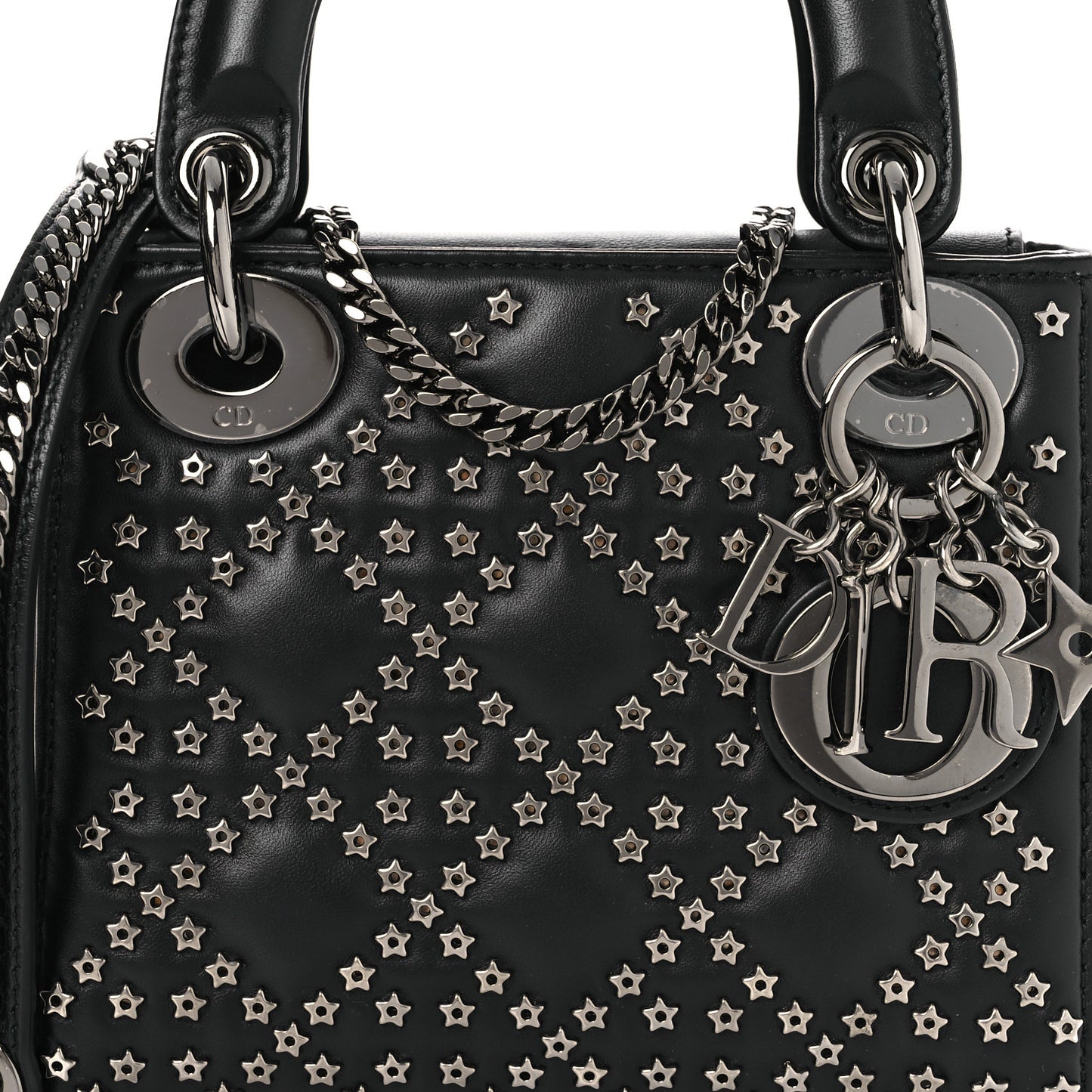 Lambskin Cannage Lucky Star Studded Mini Lady Dior Black Black