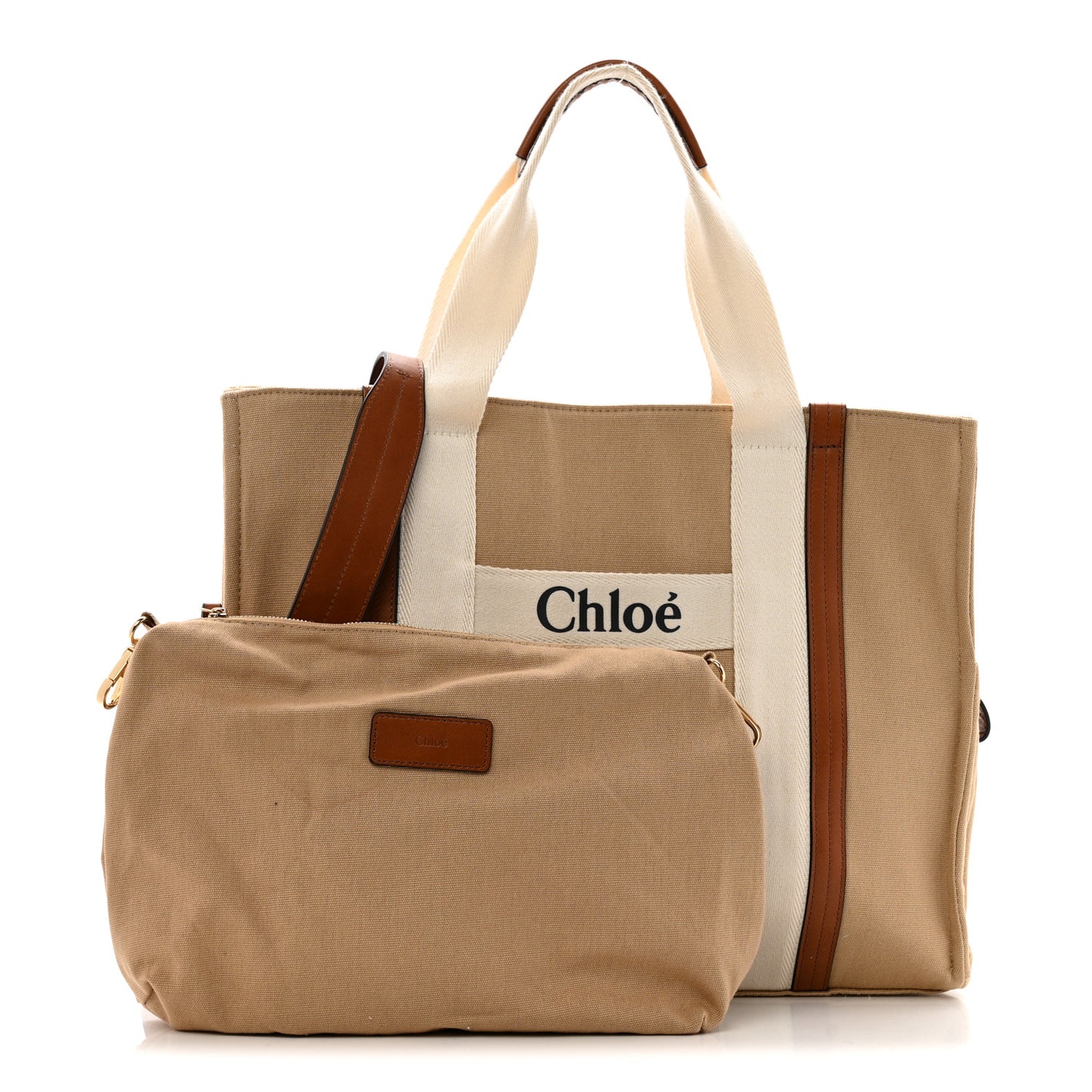 Cotton Calfskin Diaper Bag White Brown