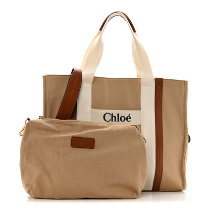 Chloe Cotton Calfskin Diaper Bag White Brown 3 of 14
