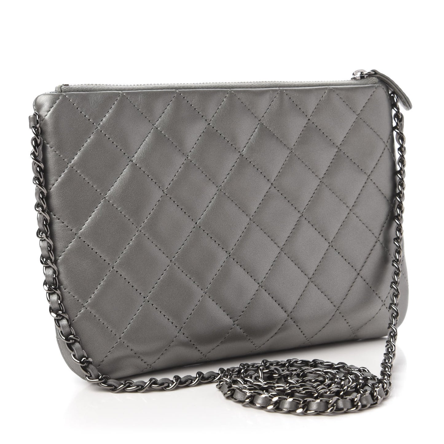 Metallic Calfskin Quilted Daily Zip Crossbody Silver