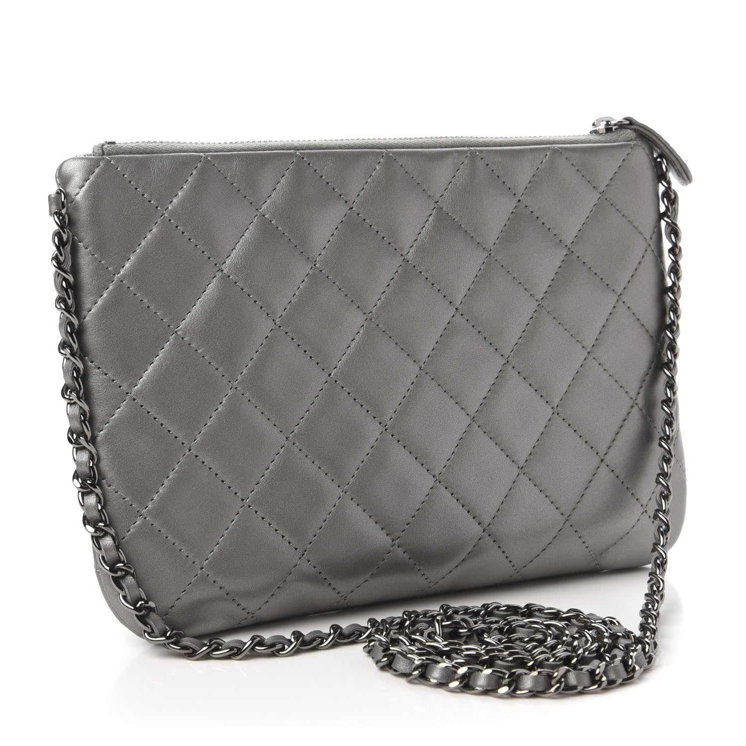 Chanel Metallic Calfskin Quilted Daily Zip Crossbody Silver 3 of 12