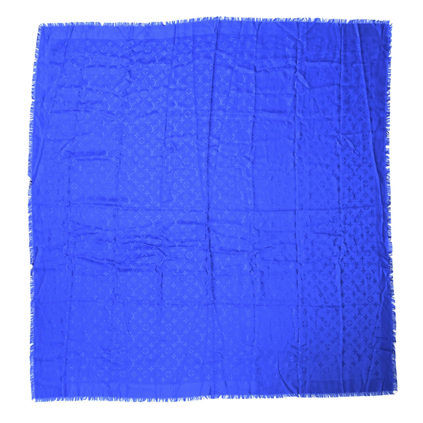 Wool Silk Monogram Shawl Blue