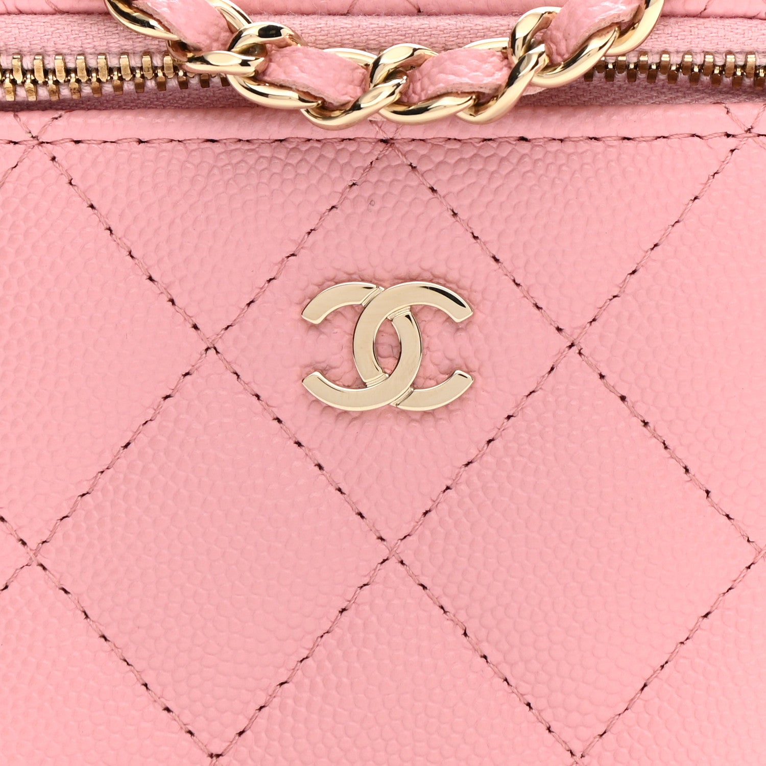 Chanel Caviar Quilted Mini Vanity Case With Chain Pink 8 of 9