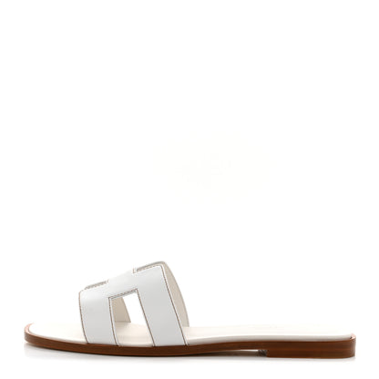 Hermes Box Calfskin Oran Sandals 37.5 White 1 of 9