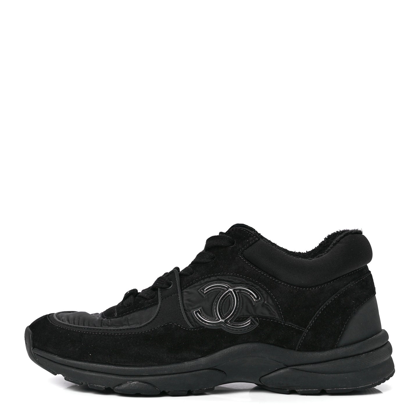 Fabric Calfskin Suede CC Sneakers 38.5 Black
