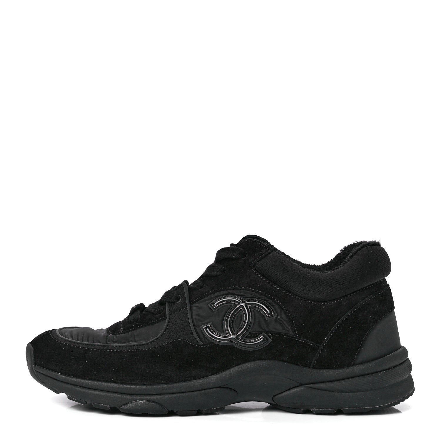 Chanel Fabric Calfskin Suede CC Sneakers 38.5 Black 1 of 8