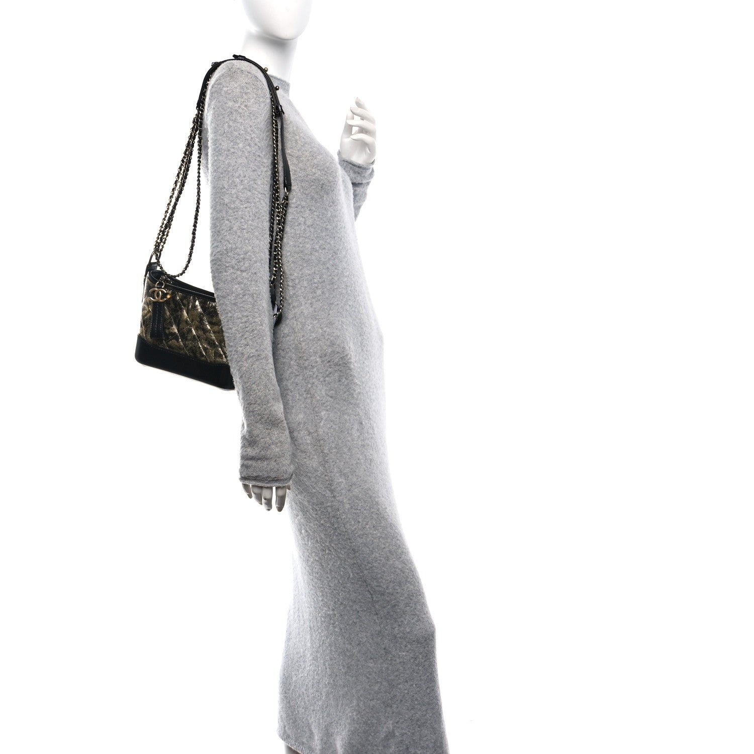 Chanel Metallic Crumpled Goatskin Quilted Small Gabrielle Hobo Black Gold 2 of 10