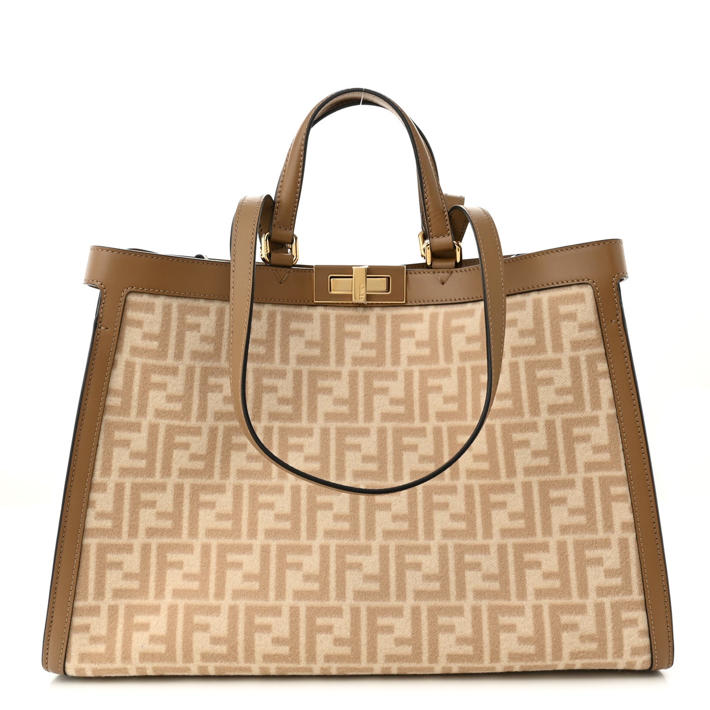 Wool Vitello King Seta FF 1974 Medium Peekaboo X-Tote Beige Cammello Sand