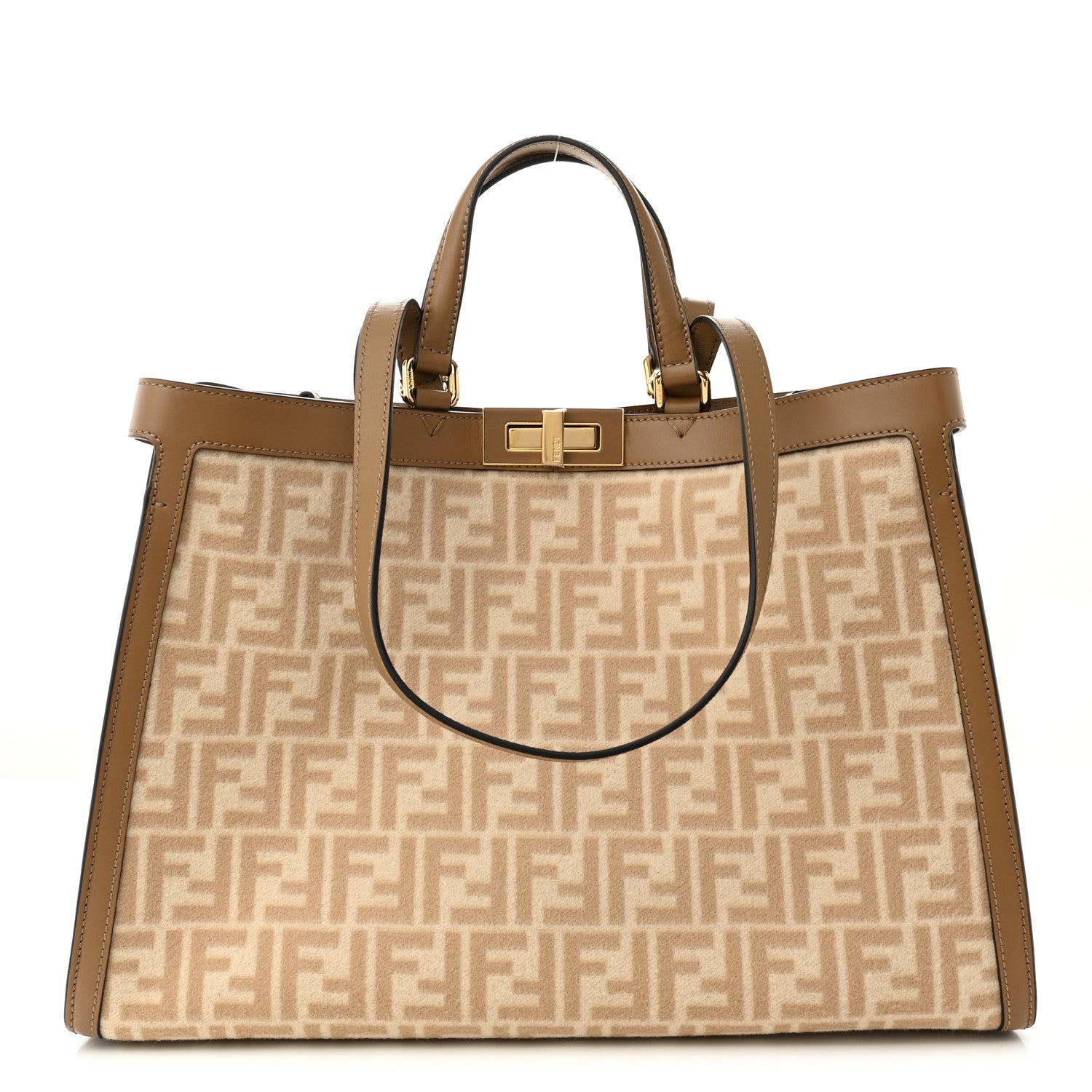 Fendi Wool Vitello King Seta FF 1974 Medium Peekaboo X-Tote Beige Cammello Sand 1 of 10