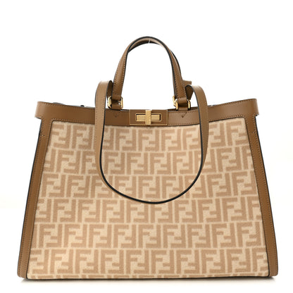 Fendi Wool Vitello King Seta FF 1974 Medium Peekaboo X-Tote Beige Cammello Sand 1 of 10