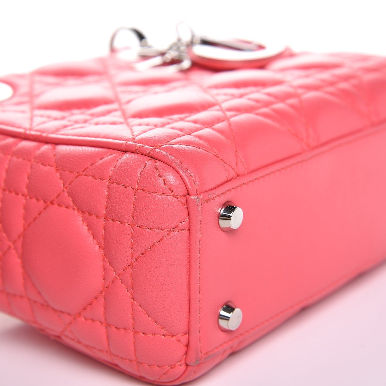 Christian Dior Lambskin Cannage Mini Lady Dior Coral 8 of 11