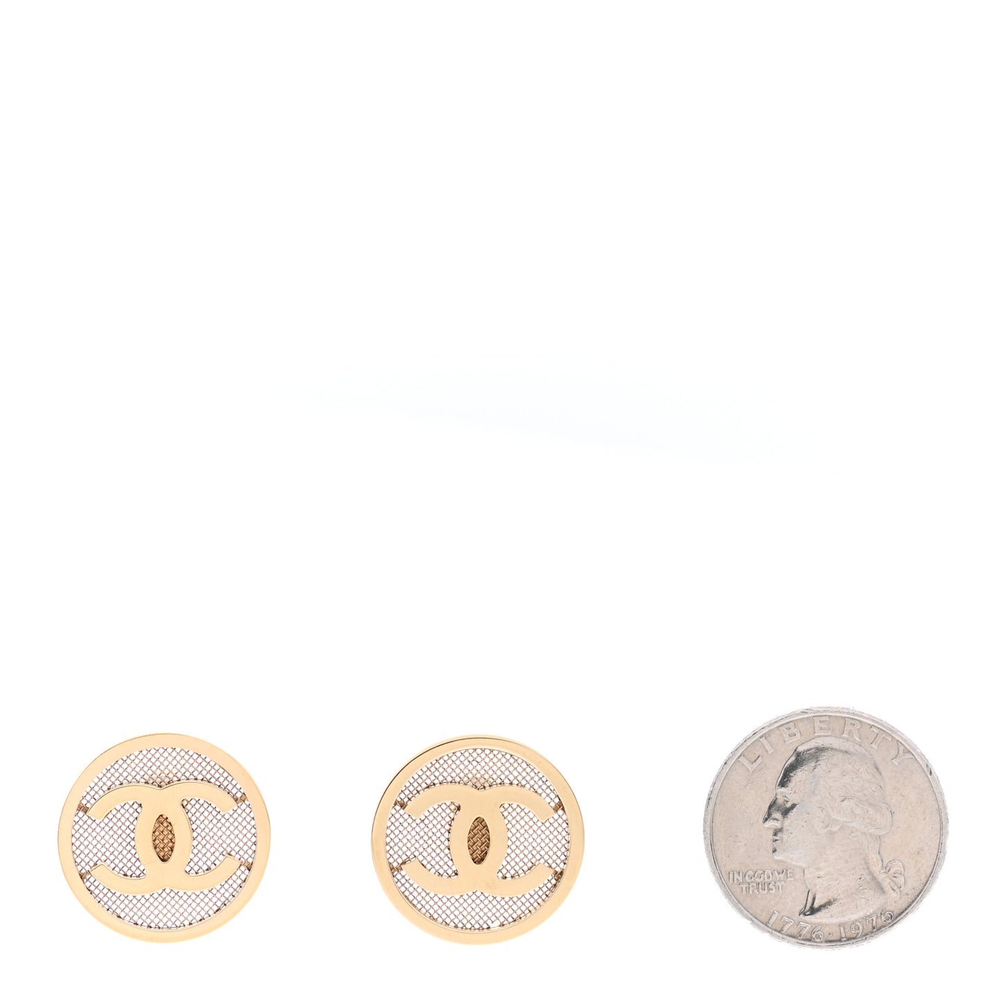 Metal Mesh Circle CC Earrings Gold