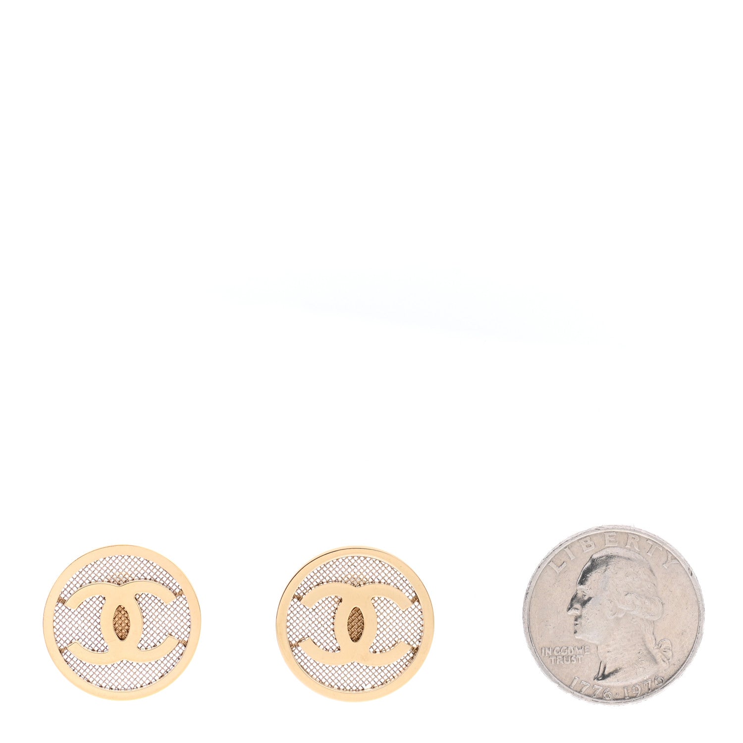 Chanel Metal Mesh Circle CC Earrings Gold 2 of 5