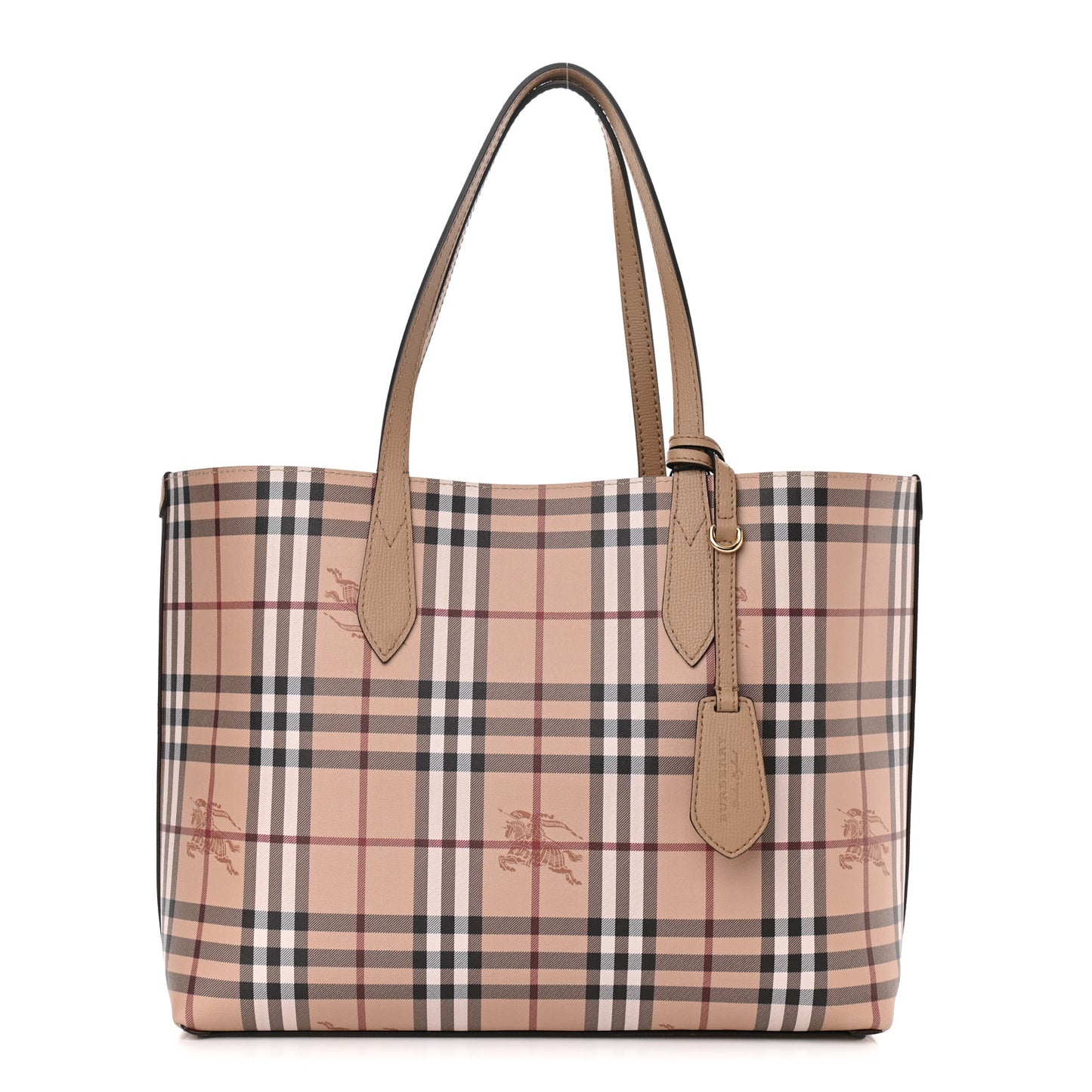 Grainy Calfskin Haymarket Check Medium Reversible Tote Camel
