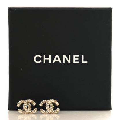 Chanel Pearl Crystal CC Earrings Light Gold 5 of 5