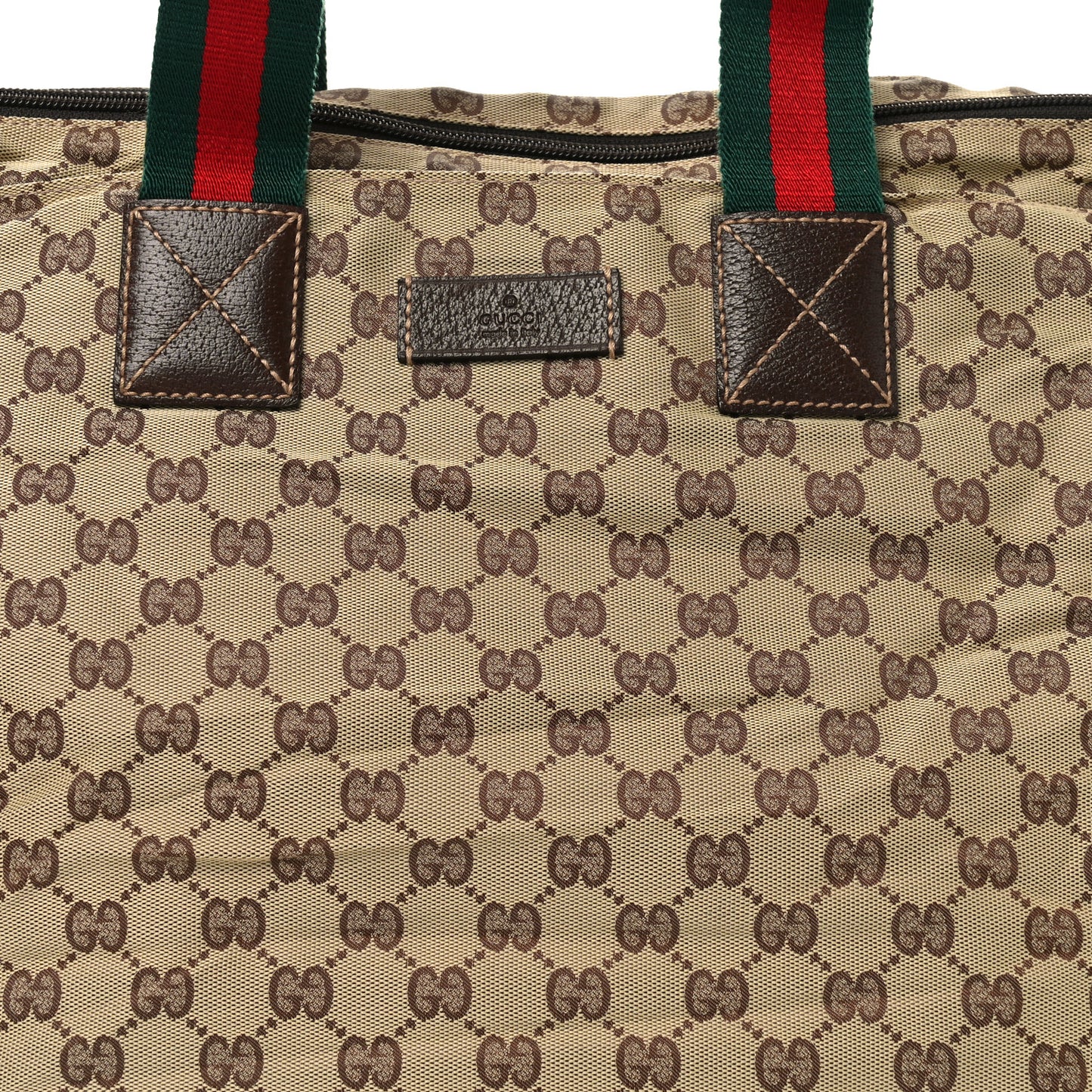 GG Monogram Large Web Handle Bucket Tote Dark Brown