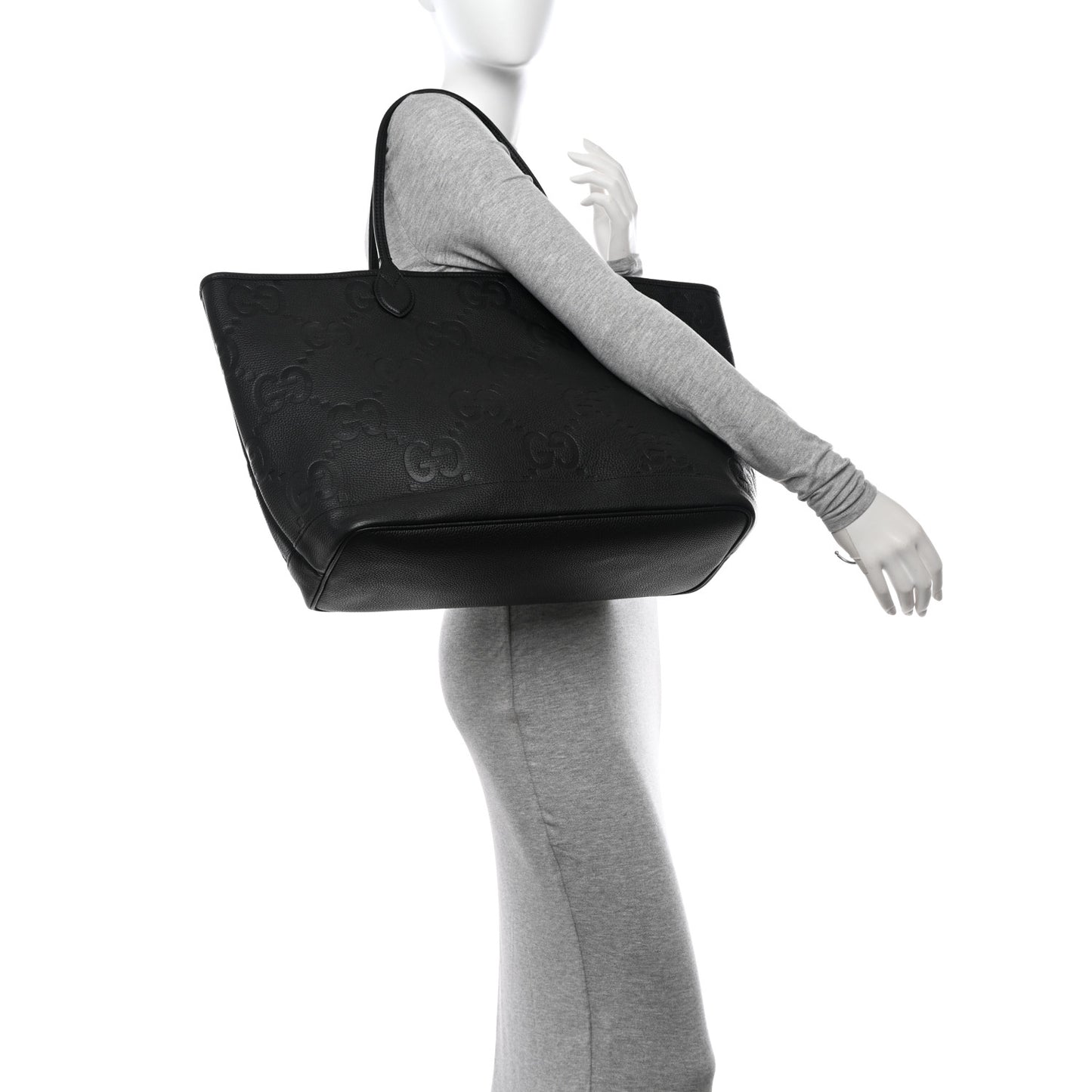 Monogram Jumbo GG Calfskin Web Large Shopping Tote Black
