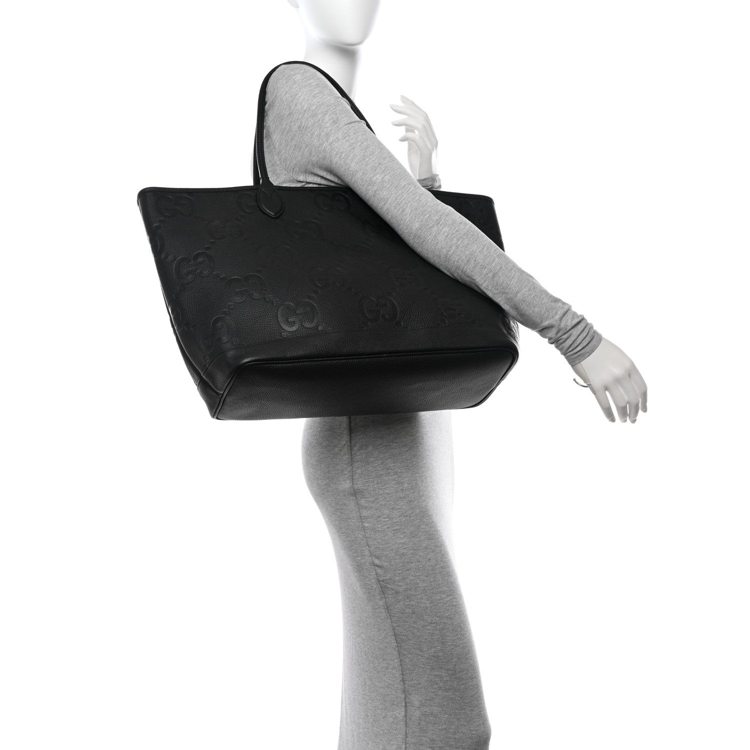 Gucci Monogram Jumbo GG Calfskin Web Large Shopping Tote Black 2 of 11