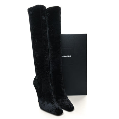 Saint Laurent Velvet Talia Tall Boots 37.5 Black 7 of 7