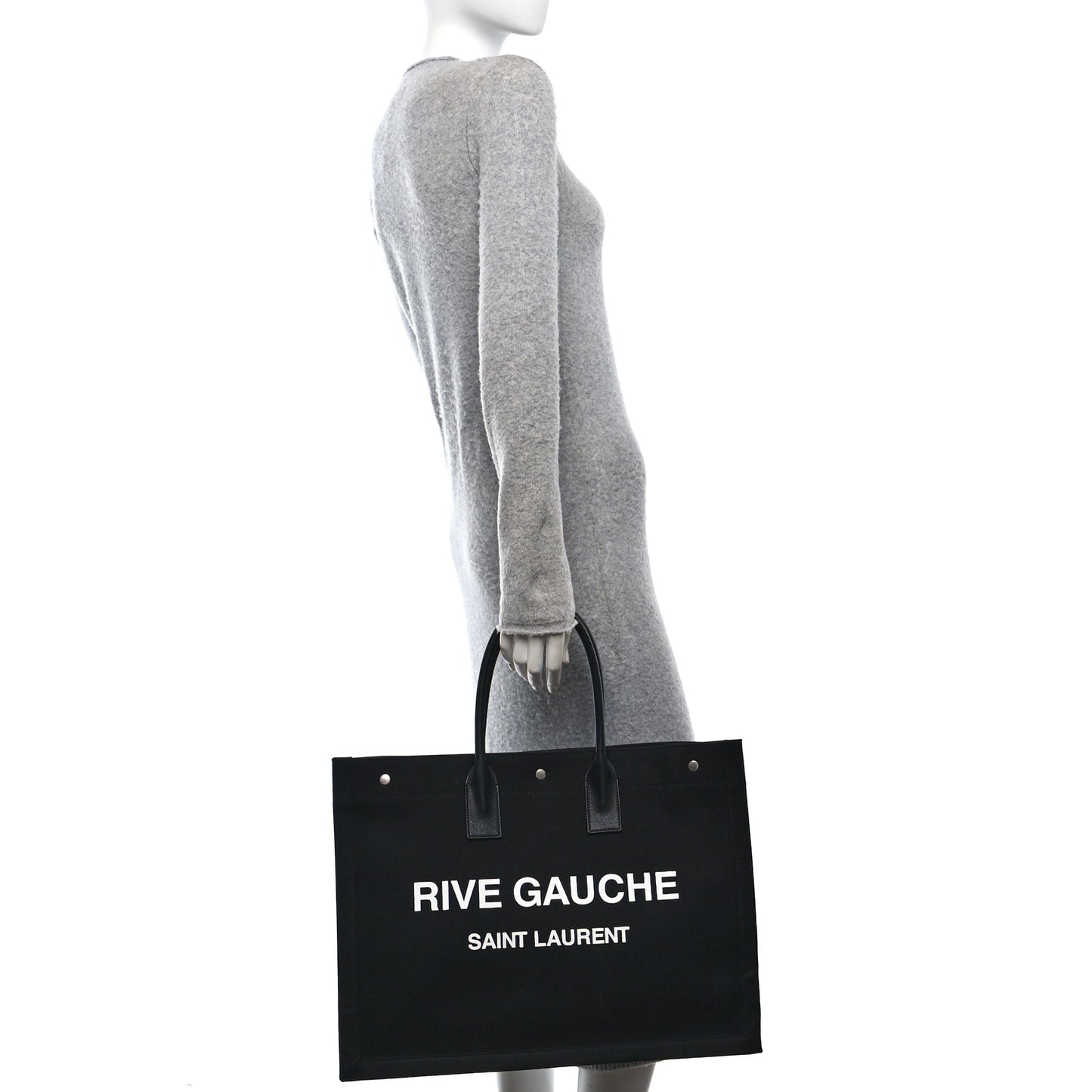 Linen Calfskin Rive Gauche Tote Black
