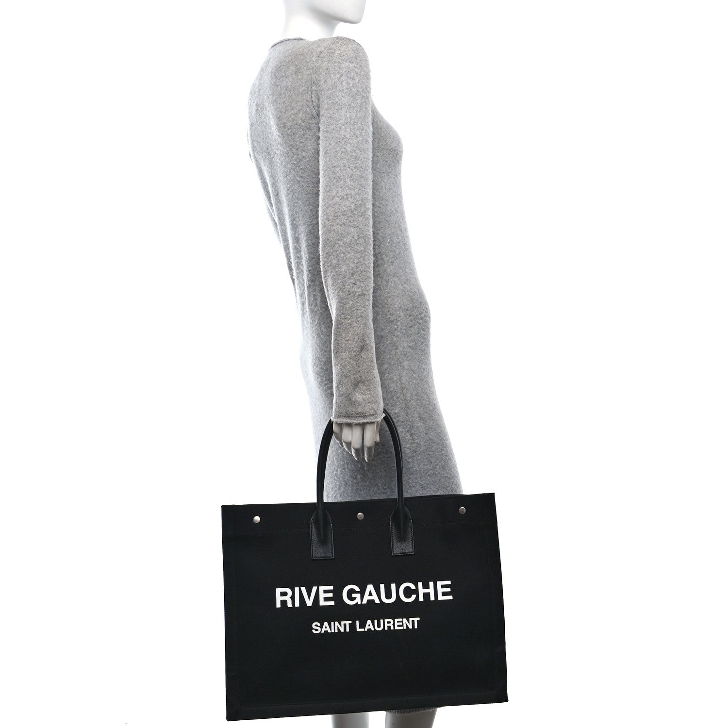 Saint Laurent Linen Calfskin Rive Gauche Tote Black 2 of 13