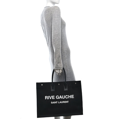 Saint Laurent Linen Calfskin Rive Gauche Tote Black 2 of 13