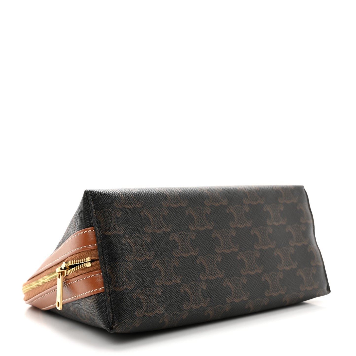 Triomphe Canvas Calfskin Medium Cosmetic Pouch Tan