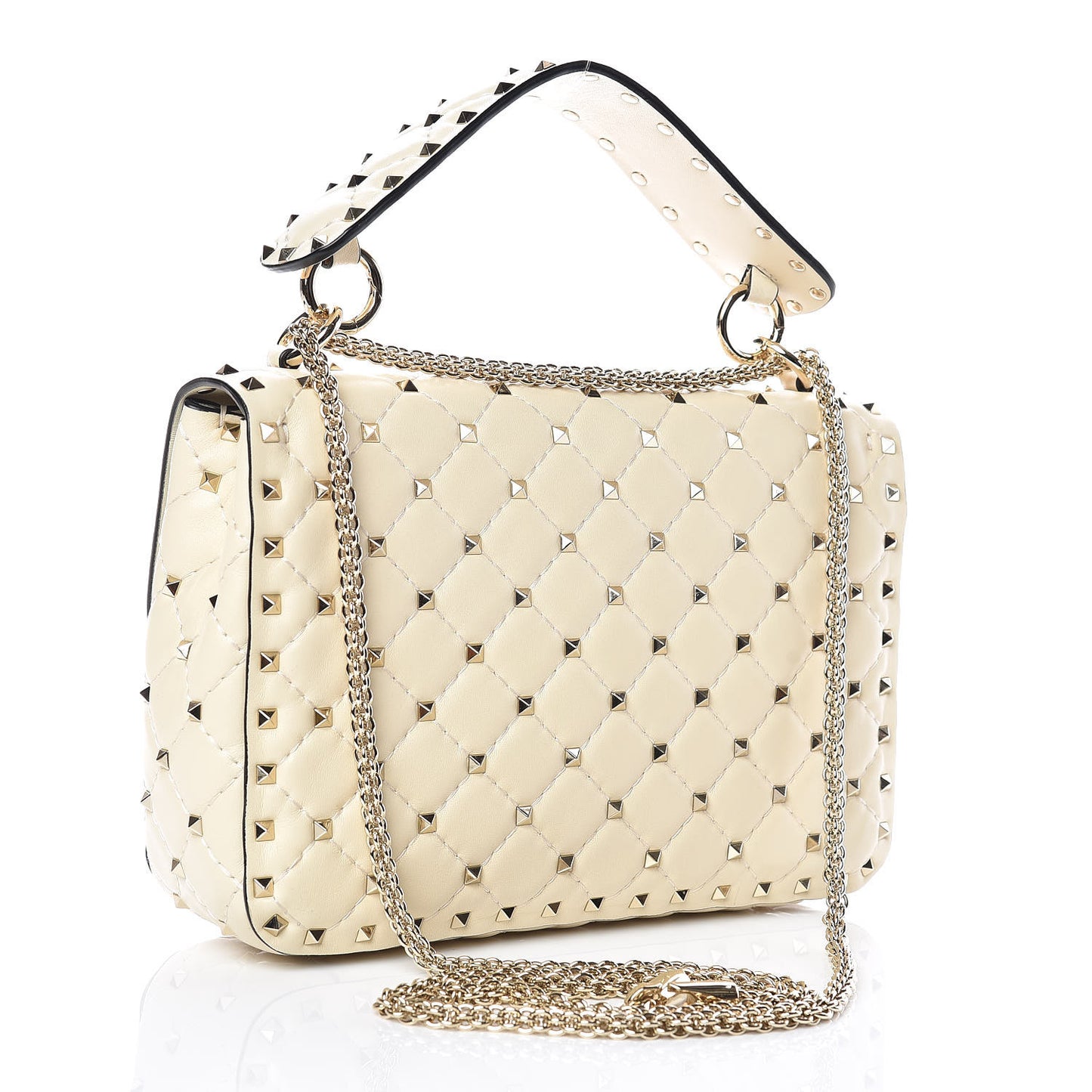 Nappa Medium Rockstud Spike Shoulder Bag Light Ivory