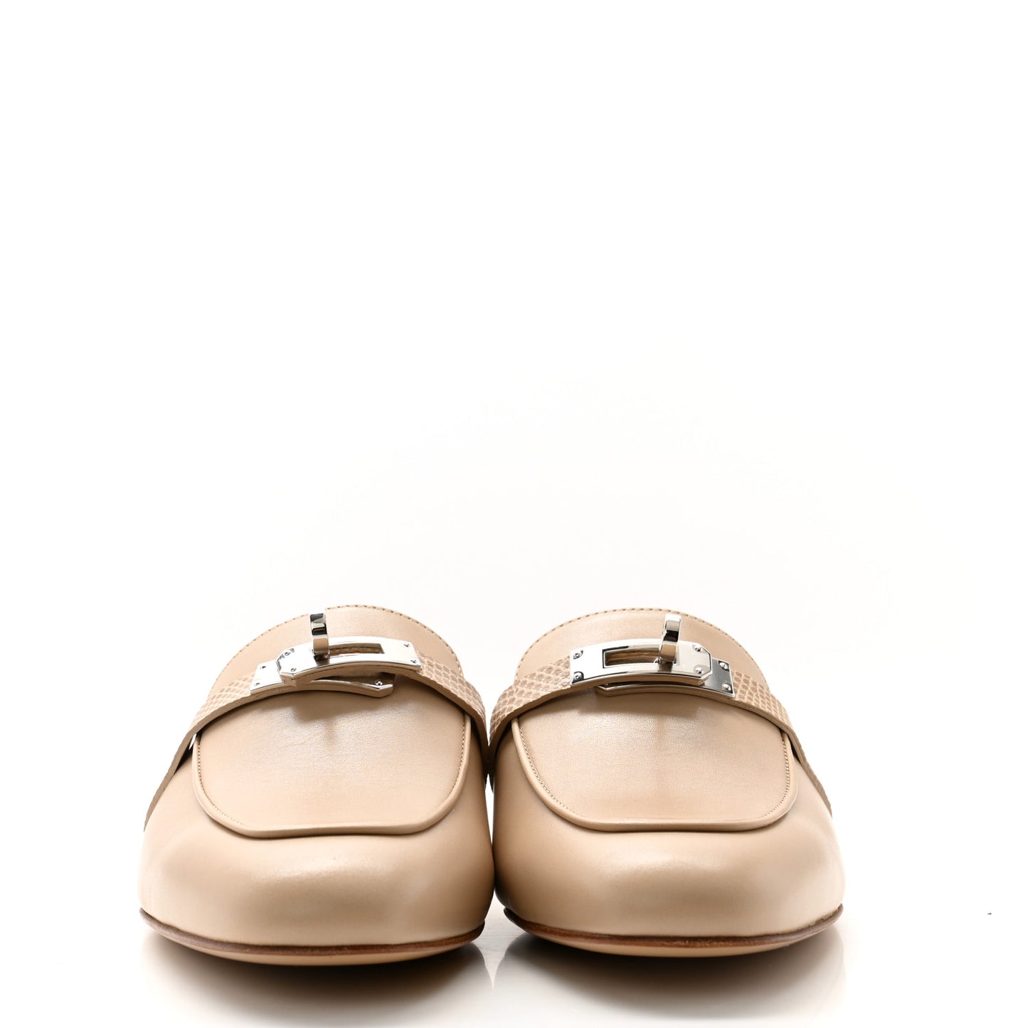 Shiny Lizard Calfskin Oz Mules 38 Beige Sarrazin
