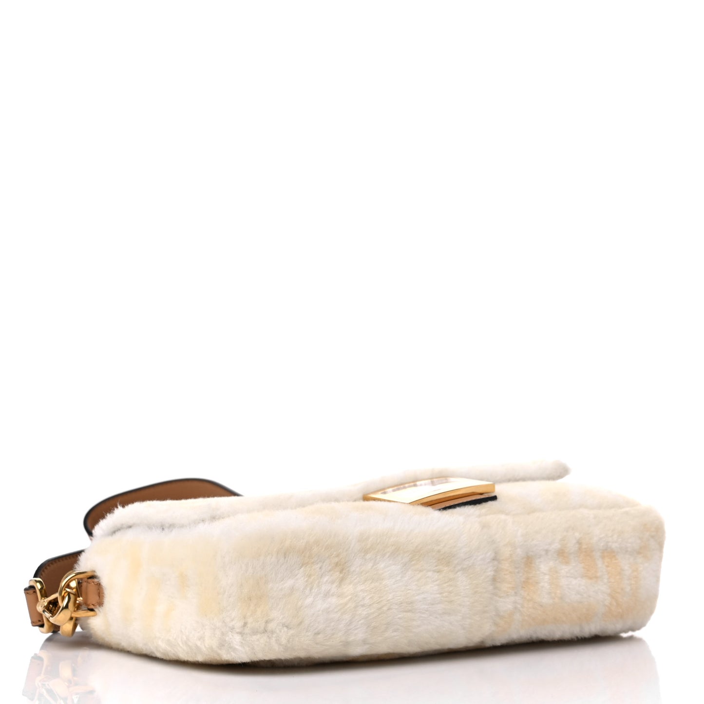 Shearling Vitello Dolce Macro FF 1974 Baguette White Ice Cuoio Miele Scuro