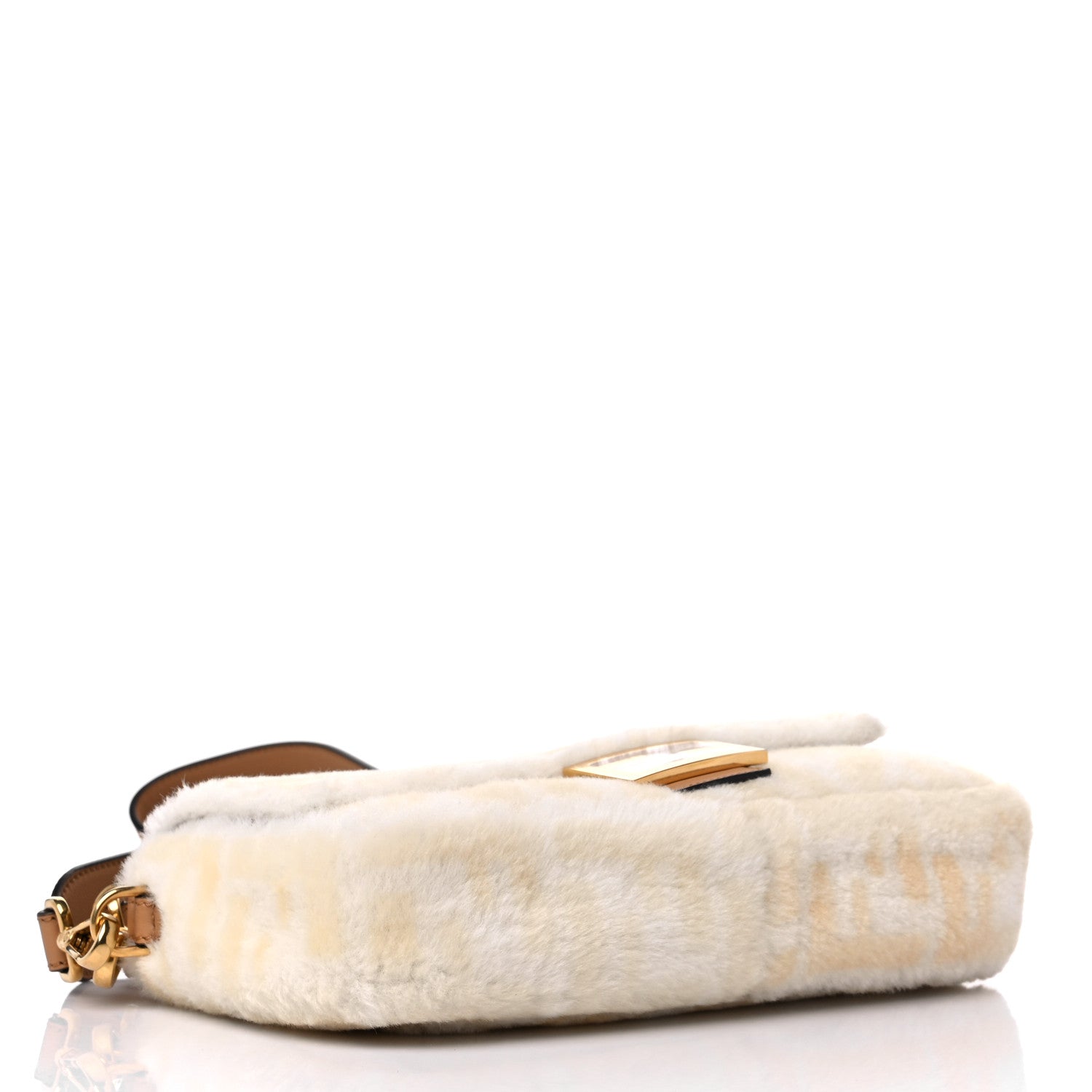 Fendi Shearling Vitello Dolce Macro FF 1974 Baguette White Ice Cuoio Miele Scuro 4 of 8