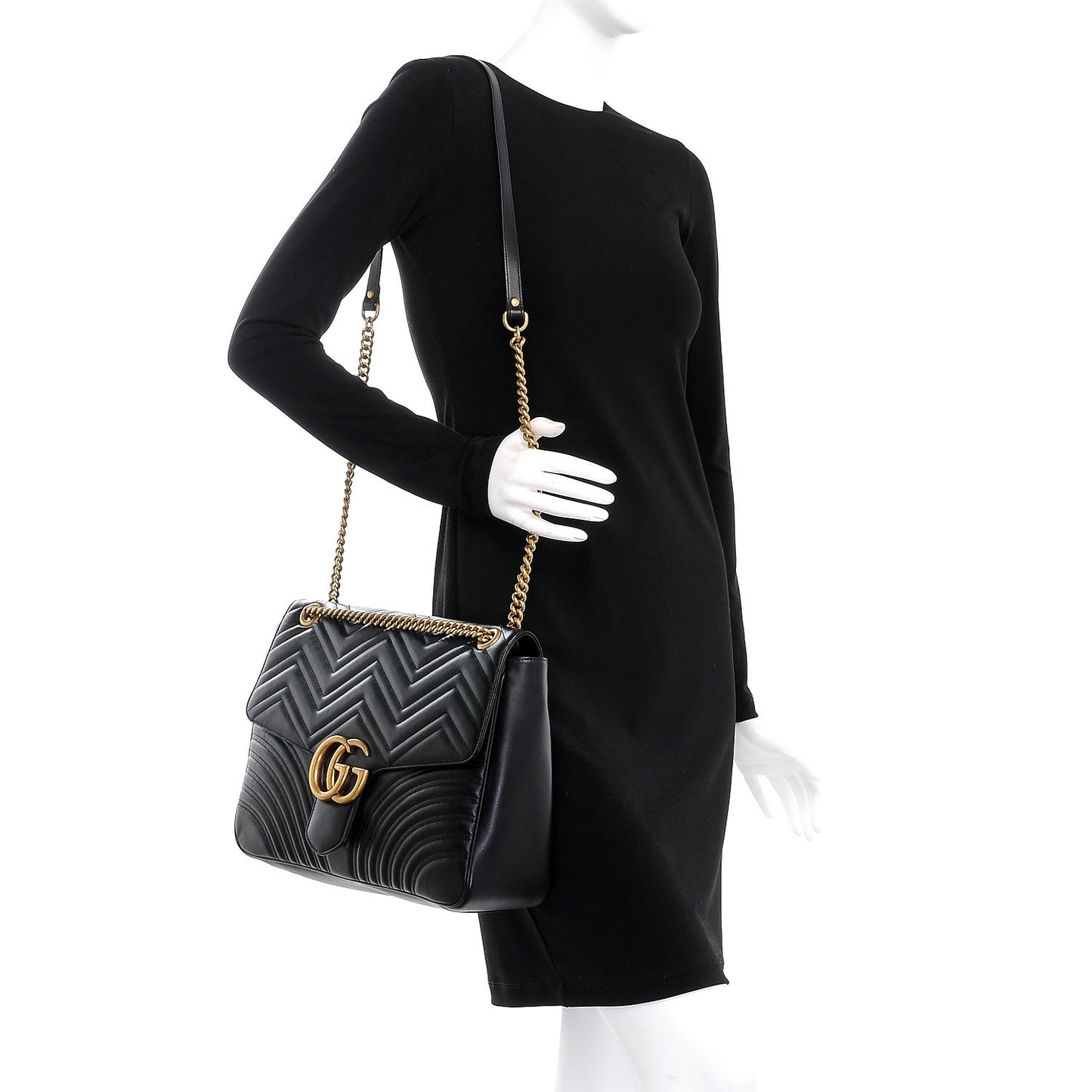 Calfskin Matelasse Large GG Marmont Shoulder Bag Black