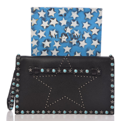 Valentino Garavani Pebbled Calfskin Star Rockstud Rolling Wristlet Clutch Black 11 of 11