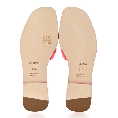 Hermes Box Calfskin Oran Sandals 38.5 Rose Vinicunca 5 of 9