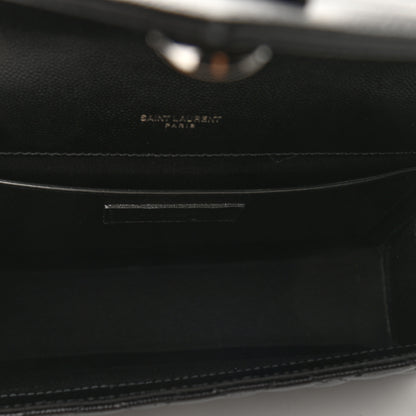 Saint Laurent Grain De Poudre Textured Mixed Matelasse Triquilt Medium Monogram Satchel Black 5 of 8