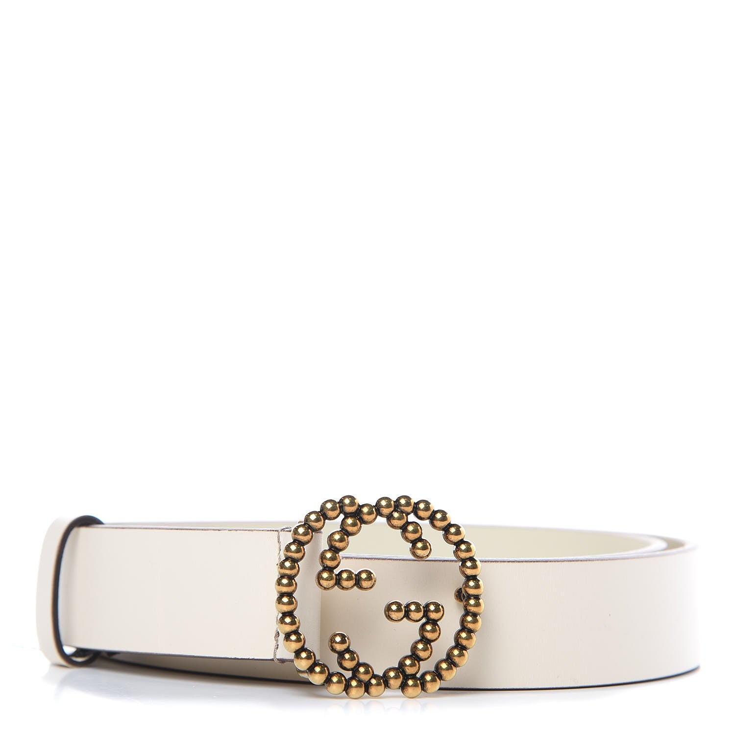Gucci Margaux Calfskin Studded Interlocking G 30mm Belt 95 38 Mystic White 1 of 6