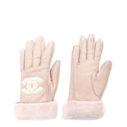 Chanel Shearling Quilted CC Gloves 7.5 Light Pink 1 of 13