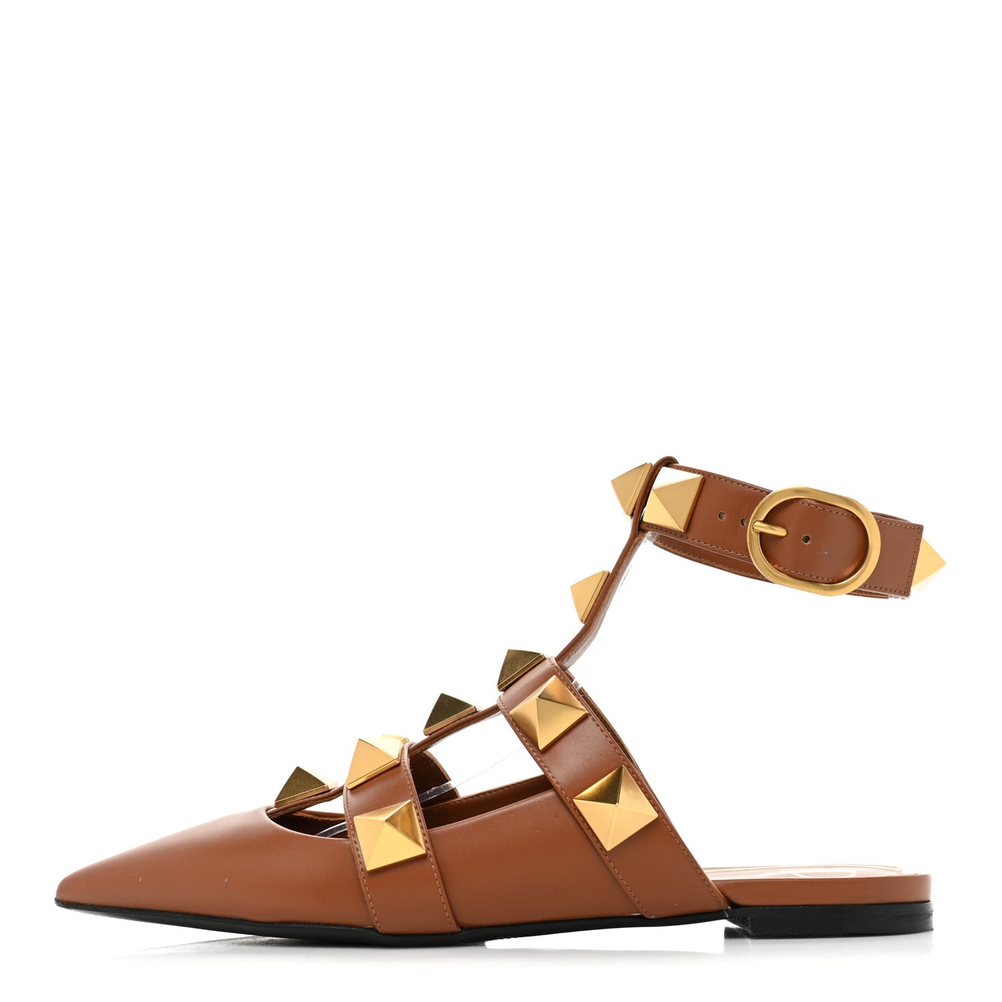 Calfskin Roman Stud Ankle Strap Flat Mules 37.5 Selleria