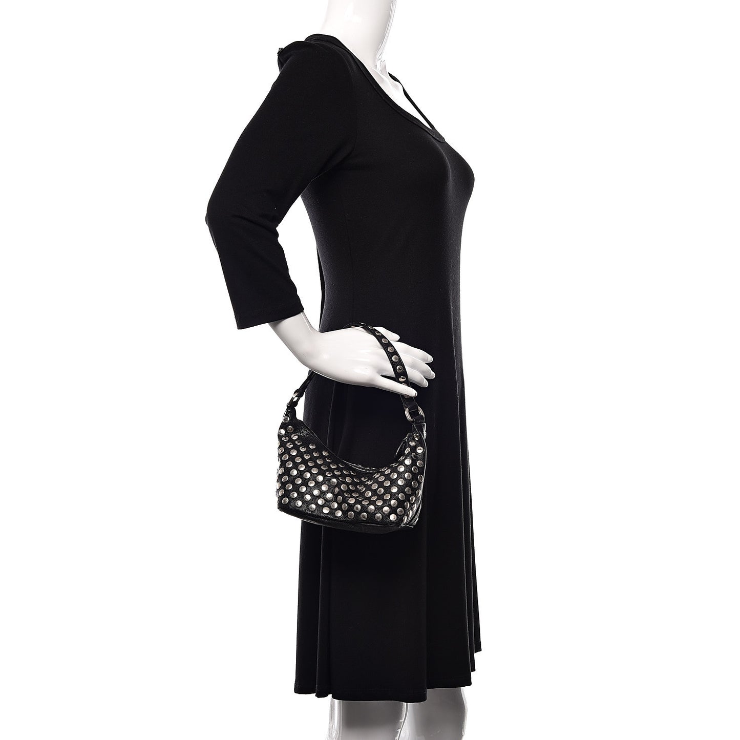 Muflone Metal Studded Necessaire Shoulder Bag Black